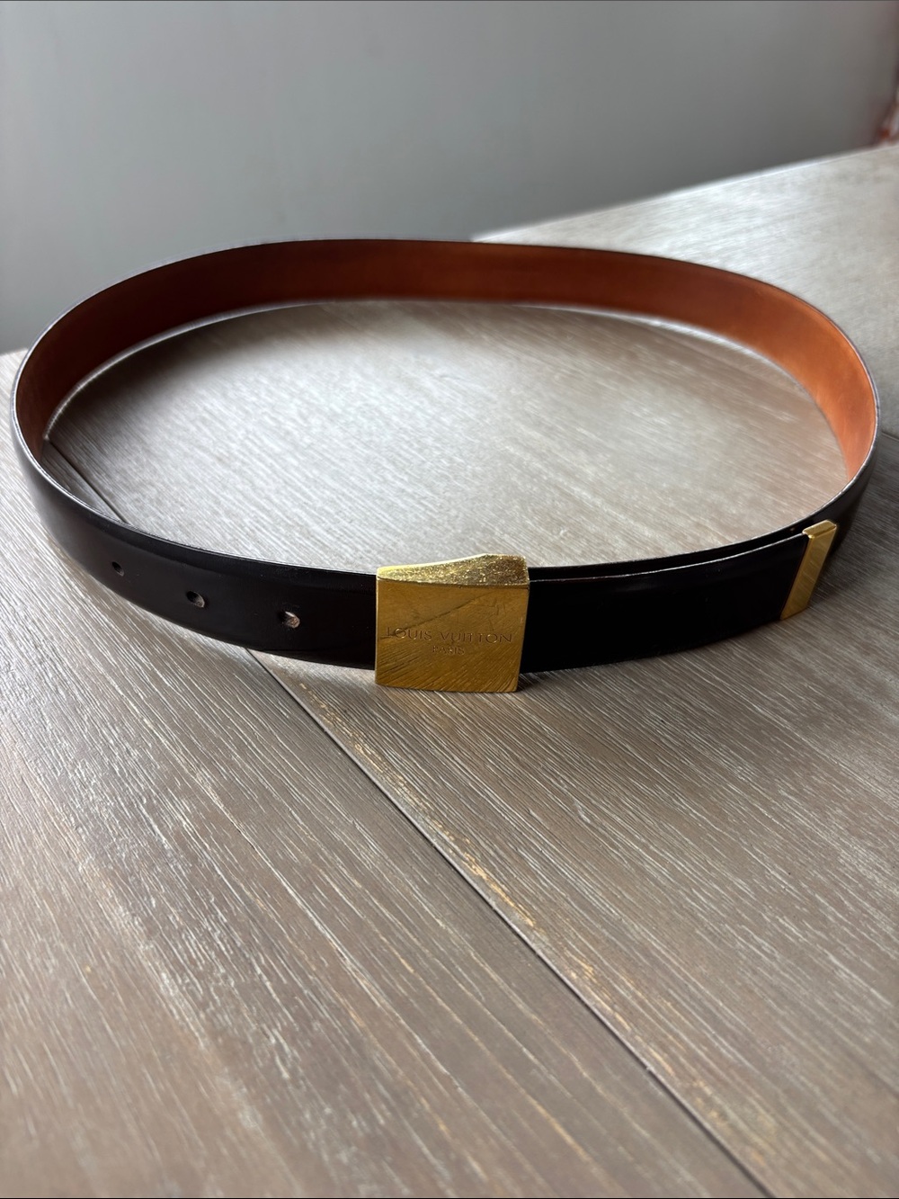 Louis Vuitton Brown Leather Men's Belt with Gold Buckle